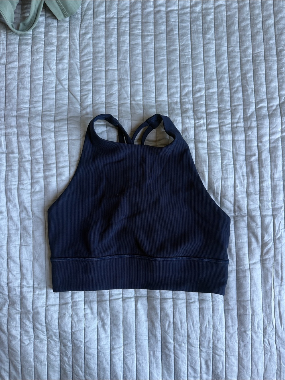 Lululemon energy bra high neck longline ribbed true navy